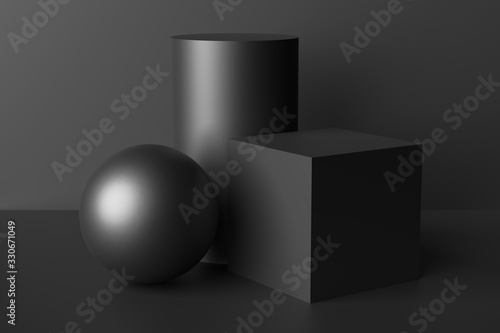 Fotografia Abstract geometric figures low key black still life.