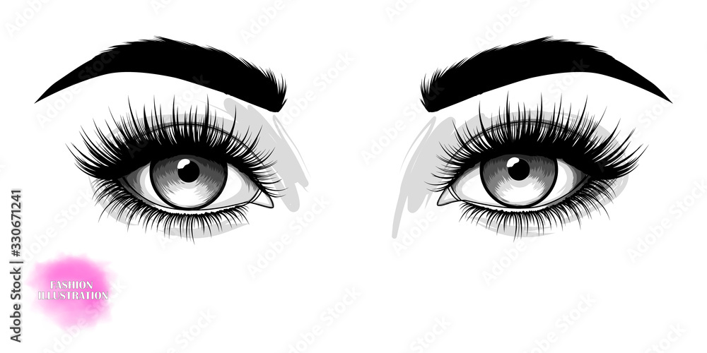 Hand-drawn image of open beautiful eyes . Vector EPS 10.	