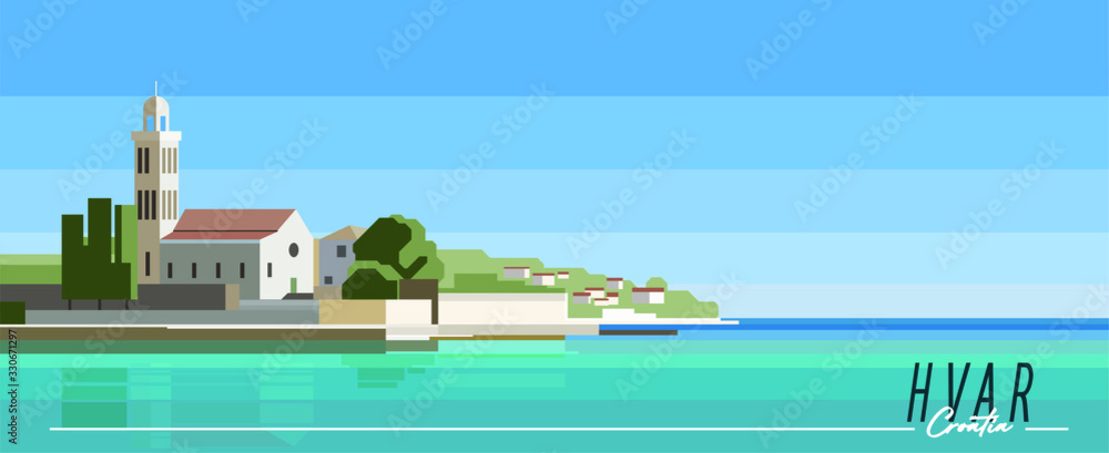 Prosta piękna grafika pokazujaca urok wyspy Hvar Prosta piękna grafika pokazujaca urok wyspy Hvar