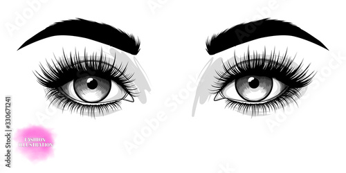 Hand-drawn image of open beautiful eyes . Vector EPS 10.	