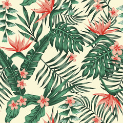Fototapete Tropische Paradiesblumen-Muster Exotisches Tropenmuster mit Blattwerk  © berry2046