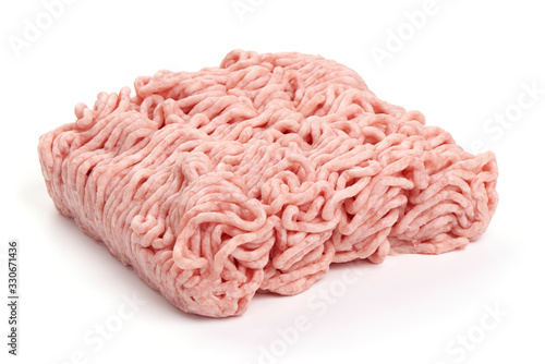 Chicken raw minced meat, isolated on white background