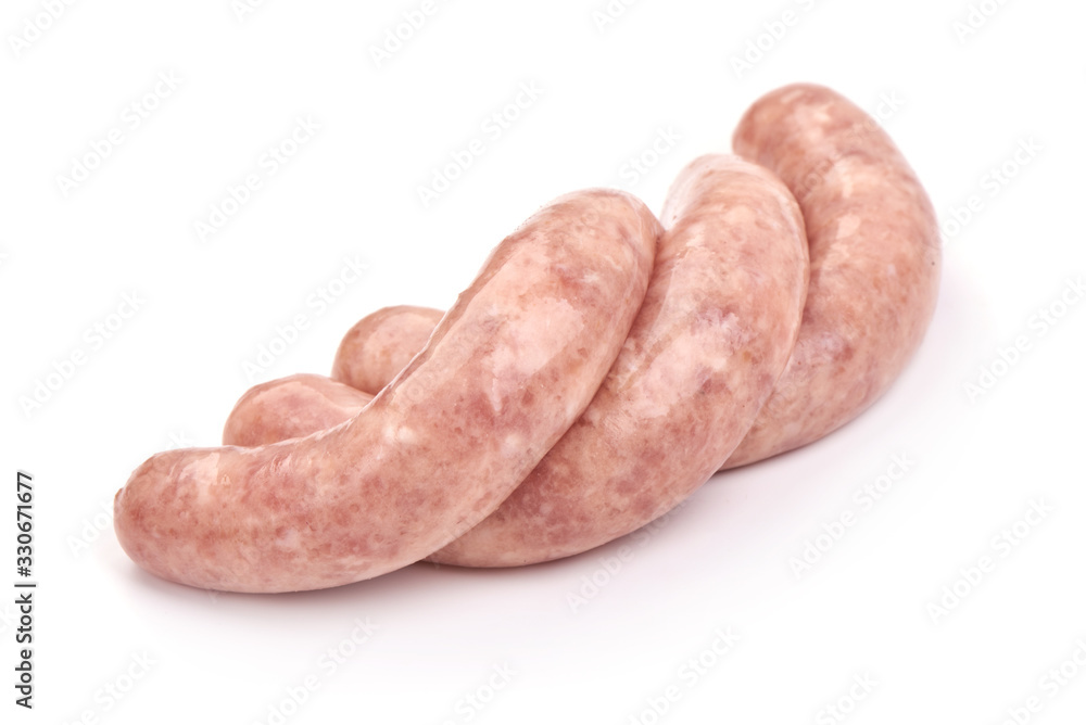 Sausages for frying, grilled pork sausages, isolated on white background Sausages for frying, grilled pork sausages, isolated on white background