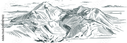 Piękny rysunek gór wykonany w technice wektorowej 