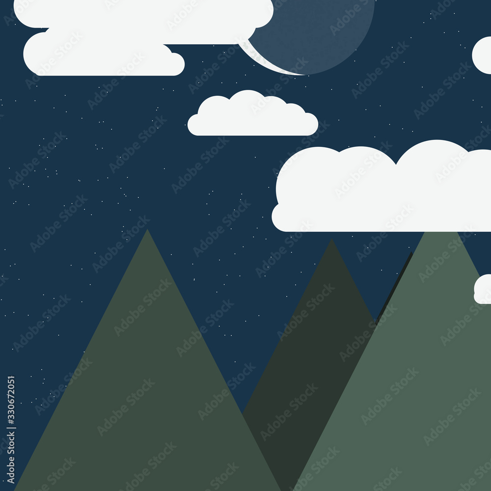 Obraz premium Moon and Mountains Panorame Generative Art background illustration
