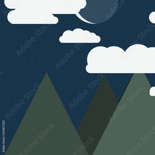 Moon and Mountains Panorame Generative Art background illustration