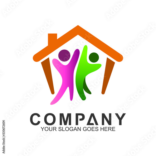 happy family house logo,logo house care,healthy community,housing community,charity symbols,help logo,home person,happiness,we care logo.