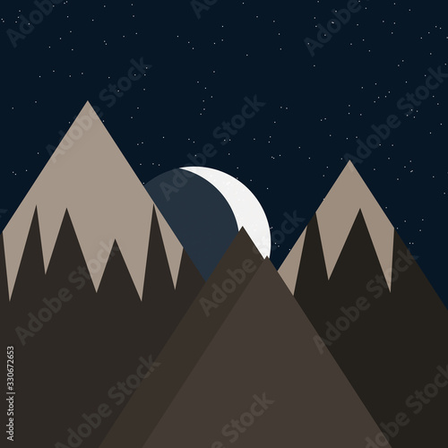 Moon and Mountains Panorame Generative Art background illustration