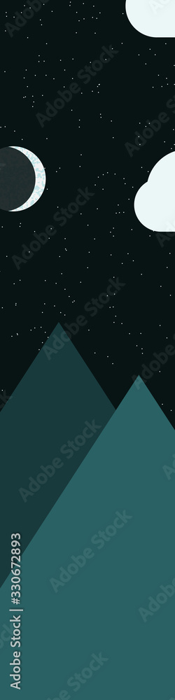 Naklejka premium Moon and Mountains Panorame Generative Art background illustration