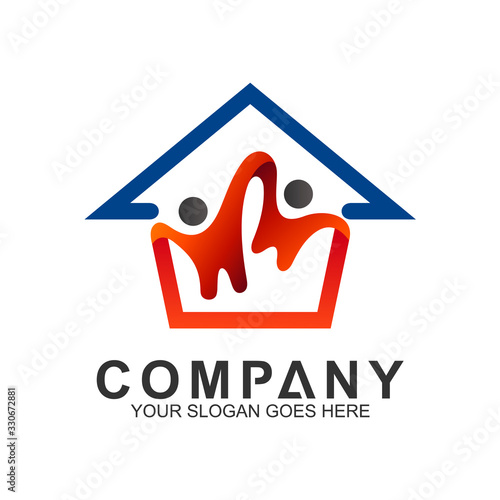 happy family house logo,logo house care,healthy community,housing community,charity symbols,help logo,home person,happiness,we care logo.