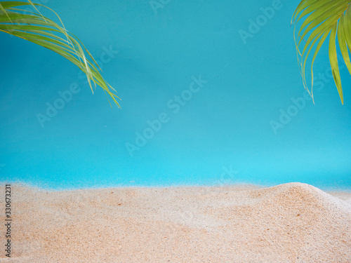 Fototapeta Naklejka Na Ścianę i Meble -  Tropical palm leaves with sands.