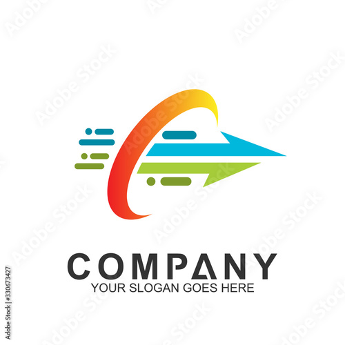 play arrow logo, fast motion vector, delivery service icon, speed arrow, travel and transportation symbol, media tech logo design, abstract arrow business logo template