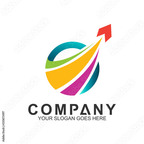 arrow logo in circle shape, fast motion vector, delivery service icon, speed arrow, travel and transportation symbol, media tech logo design, abstract arrow business logo template