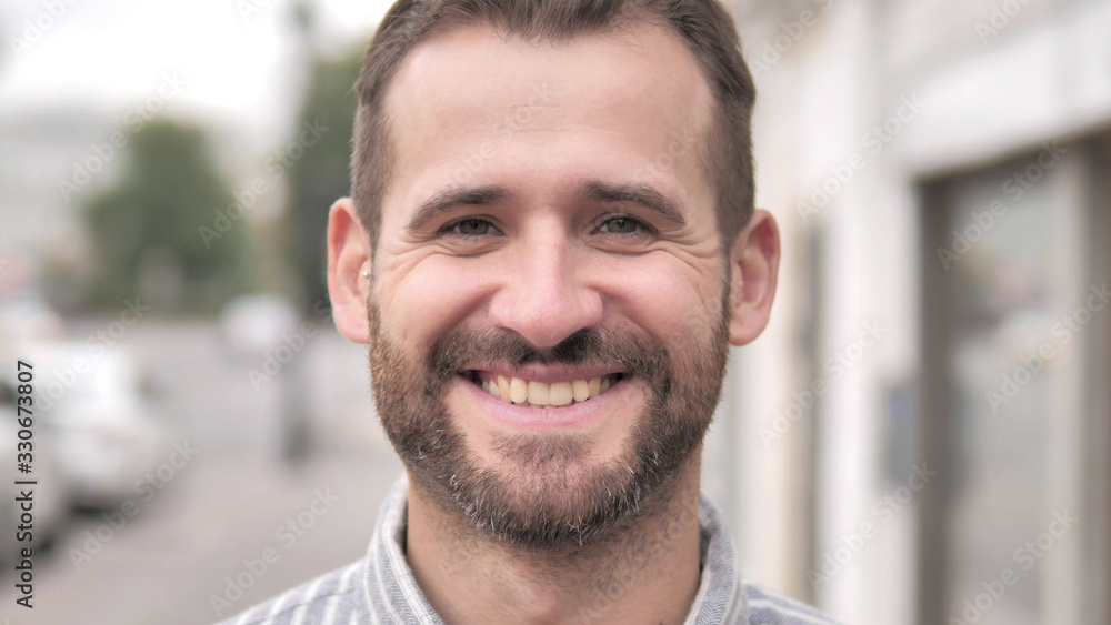 Close up of Smiling Beard Casual Man, Outdoor Close up of Smiling Beard Casual Man, Outdoor