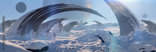 alien planet landscape, beautiful frozen surface on another world  photo