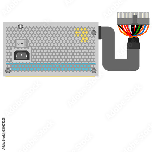 Vector for Power supply with white background, power supply is path of personal computer or desktop computer. A power supply is a component that supplies power to at least one electric load