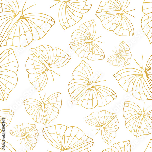 Gold and white butterfly outline seamless pattern