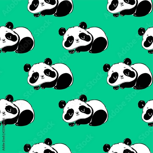 Fototapeta Naklejka Na Ścianę i Meble -  Panda pattern. Print design for textiles. black and white bear, green background with panda bear. Vector