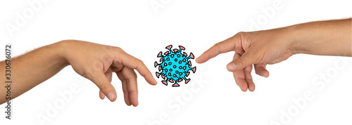 Coronavirus transition by hand contact. photo