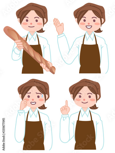 パン屋店員　ポーズいろいろ