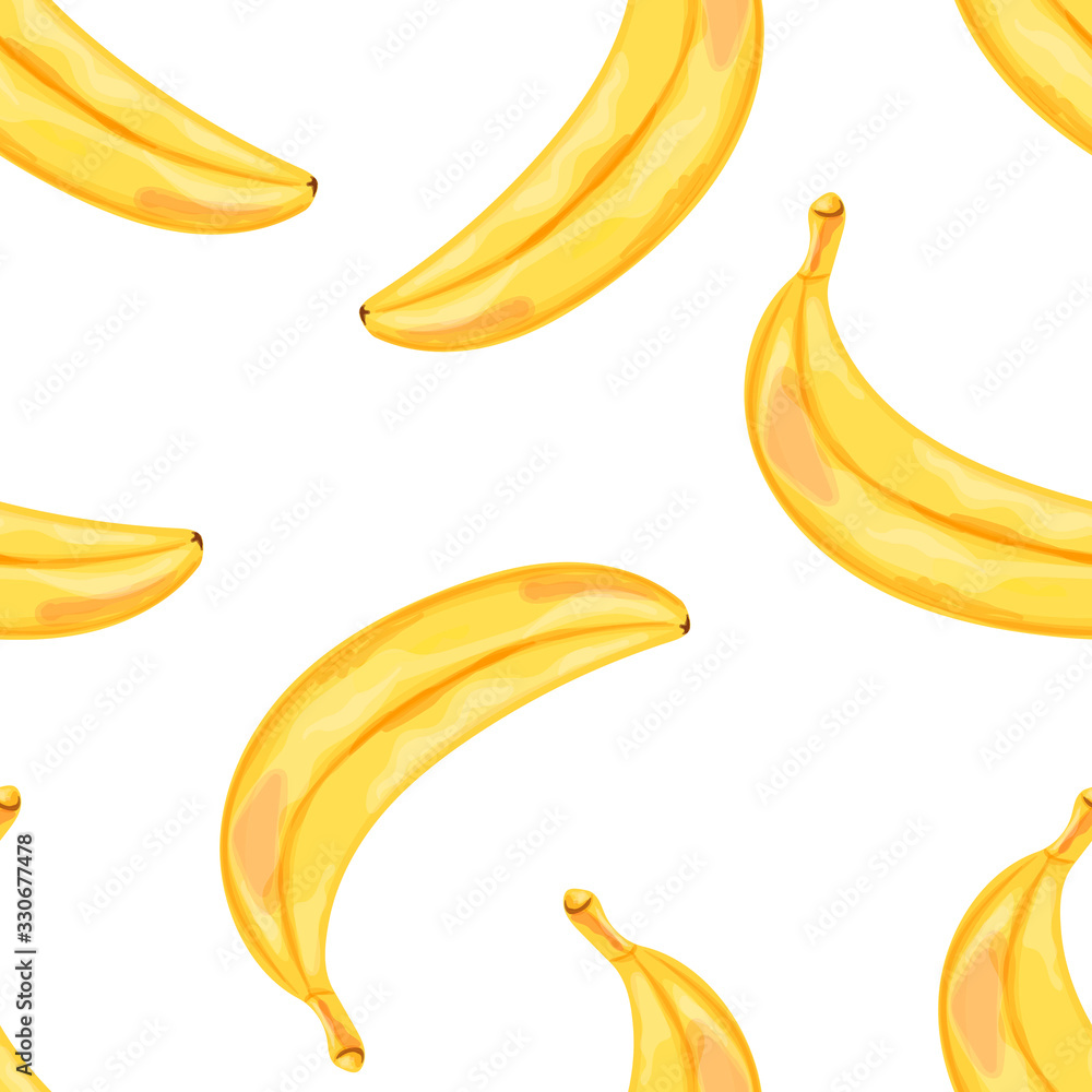 Seamless pattern with the image of bananas. Fruits in a watercolor style. Vector illustration isolated on a white background.