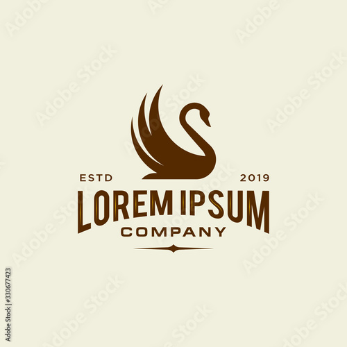 swan logo icon outline in trendy hipster vintage decoration classic style illustration