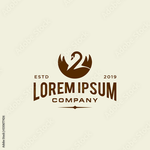swan logo icon outline in trendy hipster vintage decoration classic style illustration