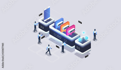 Data visualization. Concept of data network management. Social media machine.