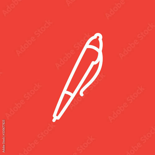 Pen Line Icon On Red Background. Red Flat Style Vector Illustration