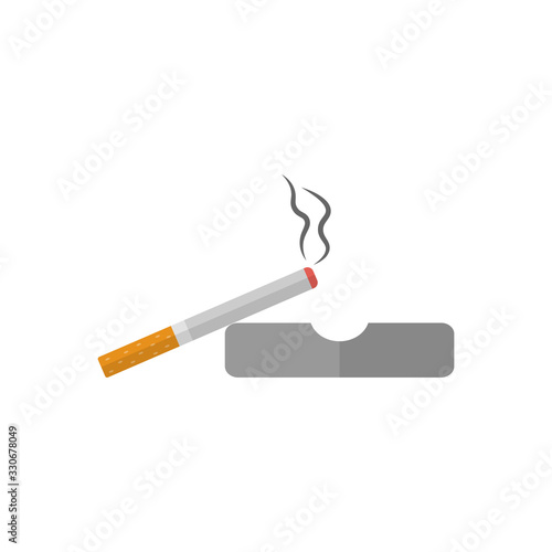 Cigarette with smoke lying on the ashtray. Banner for stop smoking. Isolated flat vector illustration