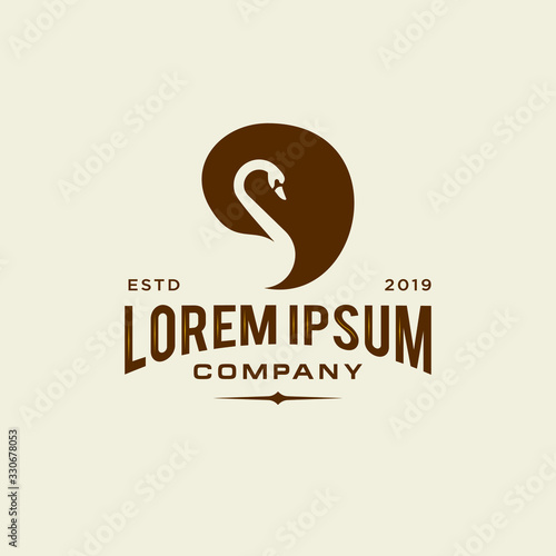 swan logo icon outline in trendy hipster vintage decoration classic style illustration