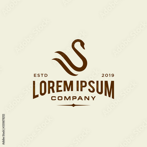 swan logo icon outline in trendy hipster vintage decoration classic style illustration