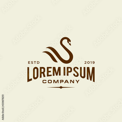 swan logo icon outline in trendy hipster vintage decoration classic style illustration