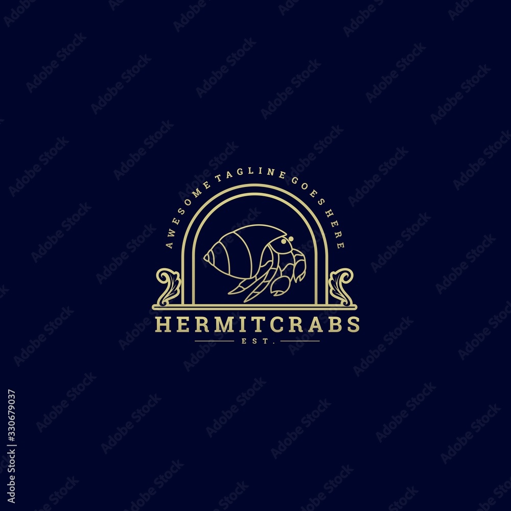 Fototapeta premium Vector Logo Illustration Hermit Crabs Vintage Badge Style.