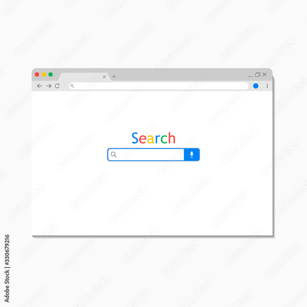 Simple search internet browser window isolated on white background. Browser with search bar field and search button. Blank template for web site. Search Bar for UI. Search engine. Url address. Vector