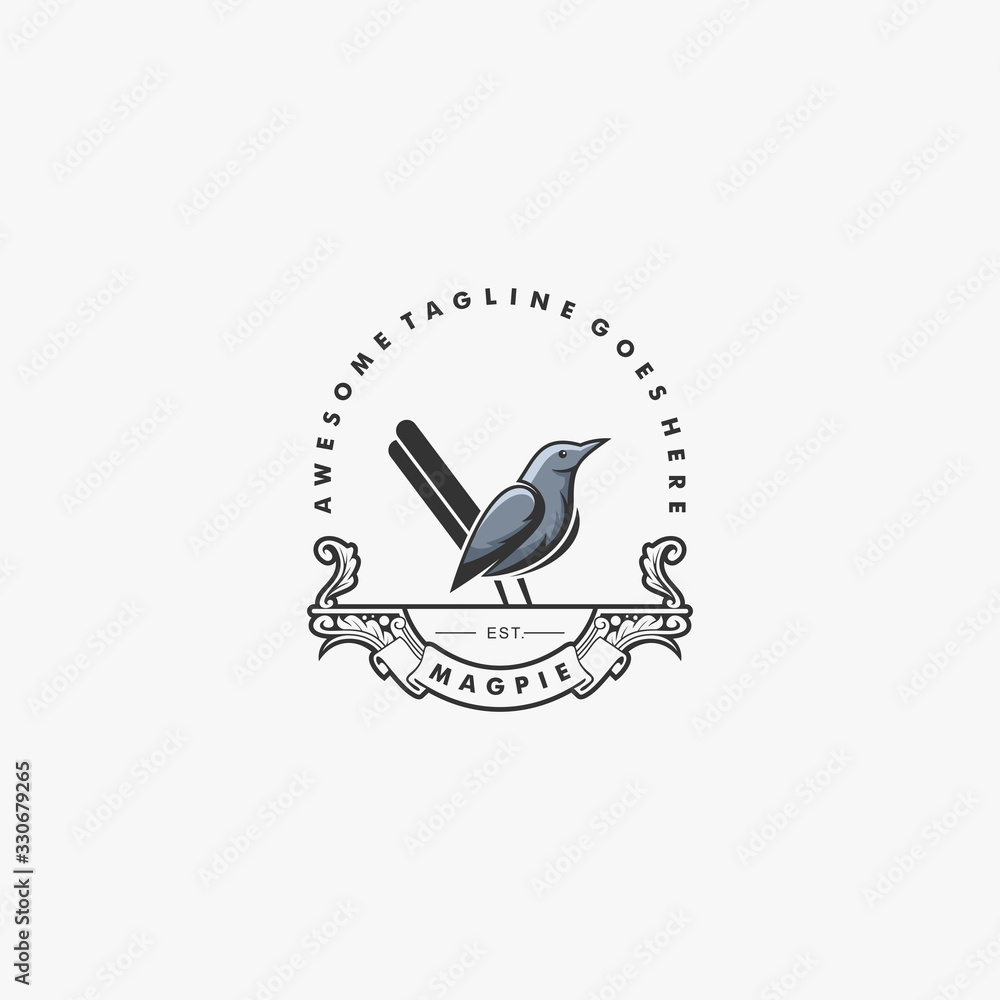Vector Logo Illustration Magpie Bird Vintage Badge Style.