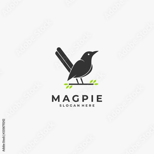 Vector Logo Illustration Magpie Bird Silhouette Style. photo