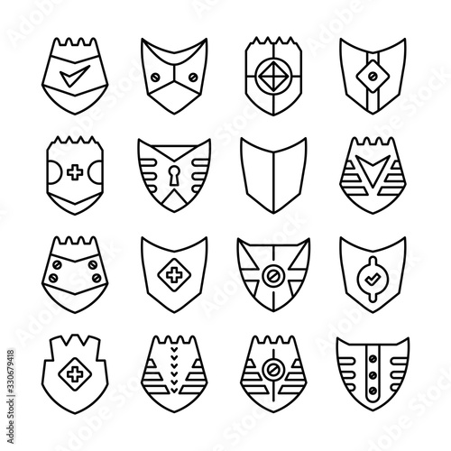 shield, badge and insignia icons set line design