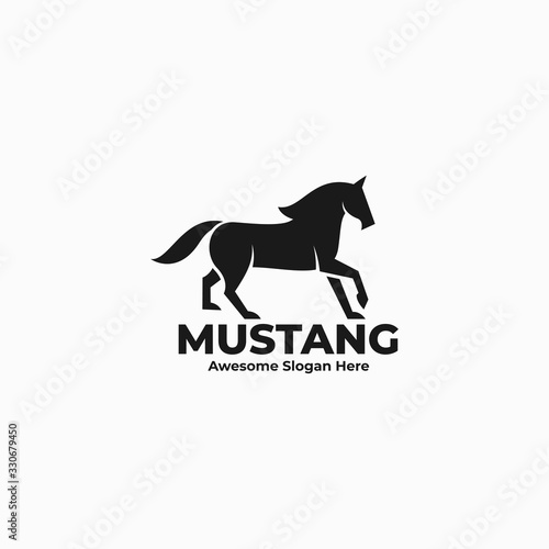 Vector Logo Illustration Mustang Silhouette Style.