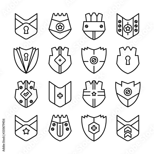 shield, badge and insignia icons set line design