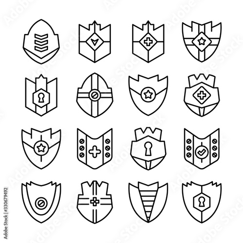 shield, badge and insignia icons set line design