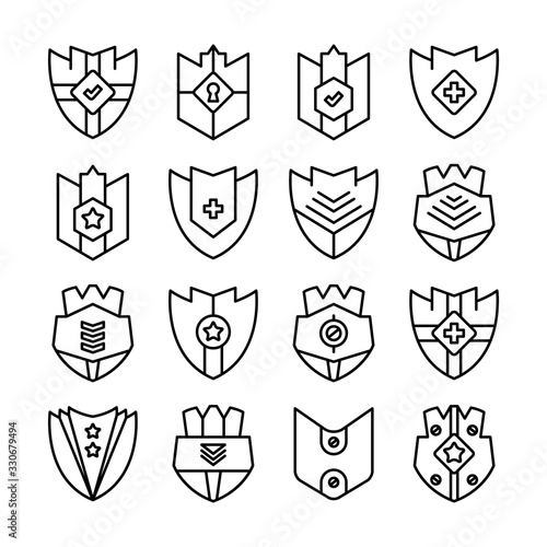 shield, badge and insignia icons set line design