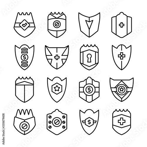 shield, badge and insignia icons set line design