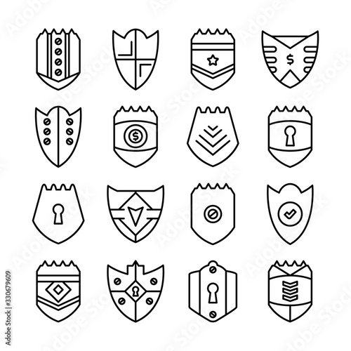 shield, badge and insignia icons set line design