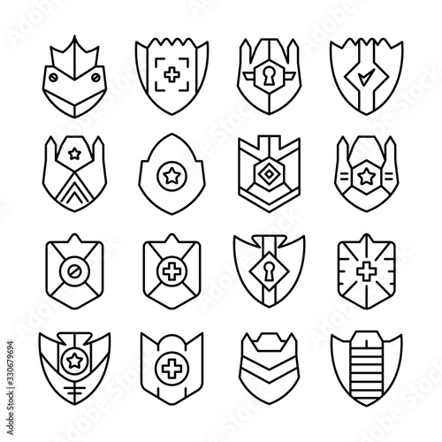 shield, badge and insignia icons set line design