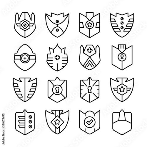 shield, badge and insignia icons set line design