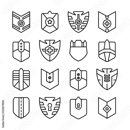 shield, badge and insignia icons set line design