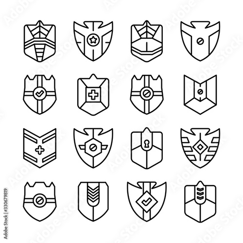 shield, badge and insignia icons set line design