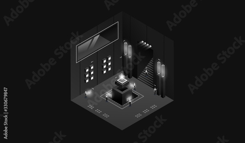 Wallpaper Mural dark laboratory interior. Data visualization. futuristic industrial building. Dark isometric illustration. Torontodigital.ca