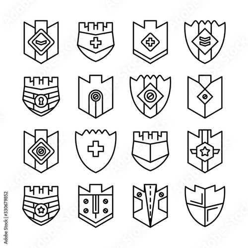 shield, badge and insignia icons set line design